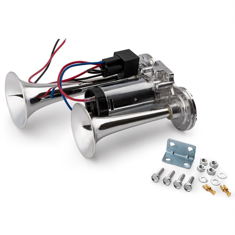 NEW Car Air Horn Dual Tone Boat Lorry Truck Train Speaker Dual Trumpet 600DB 12V