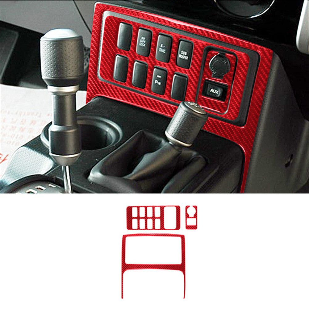 3X Central Control Button Panel Red Carbon Fiber for Toyota FJ Curiser 2007-2021