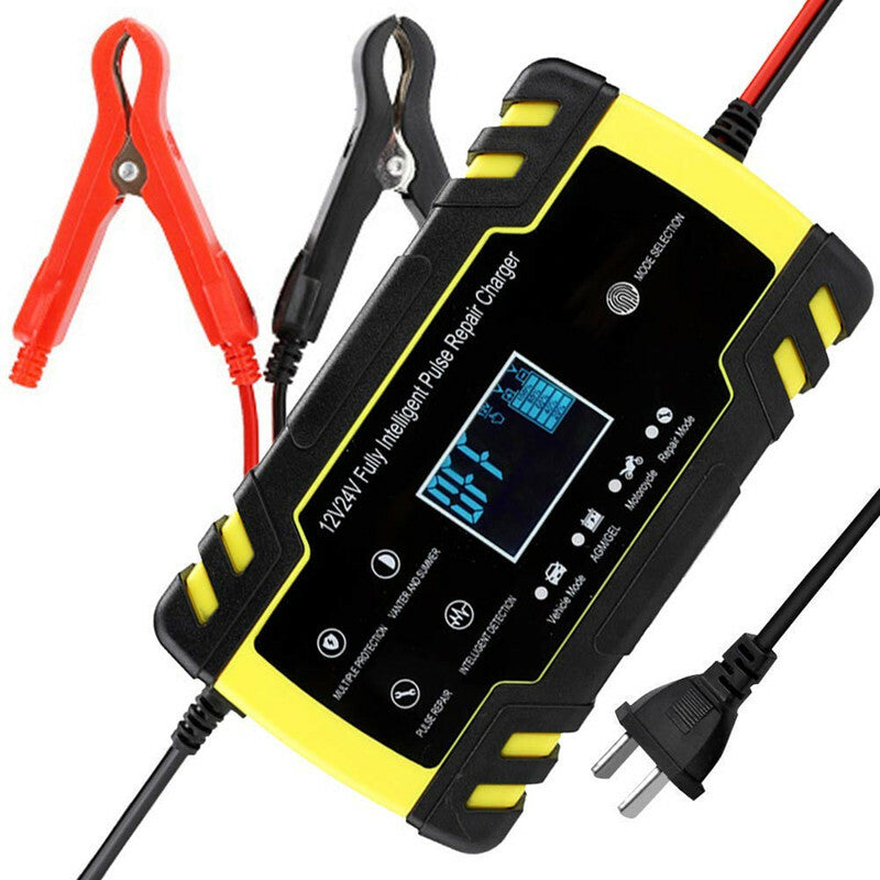 Motorcycle Battery Charger 12/24V LCD Touch Screen Pulse Repair Chargering Tool