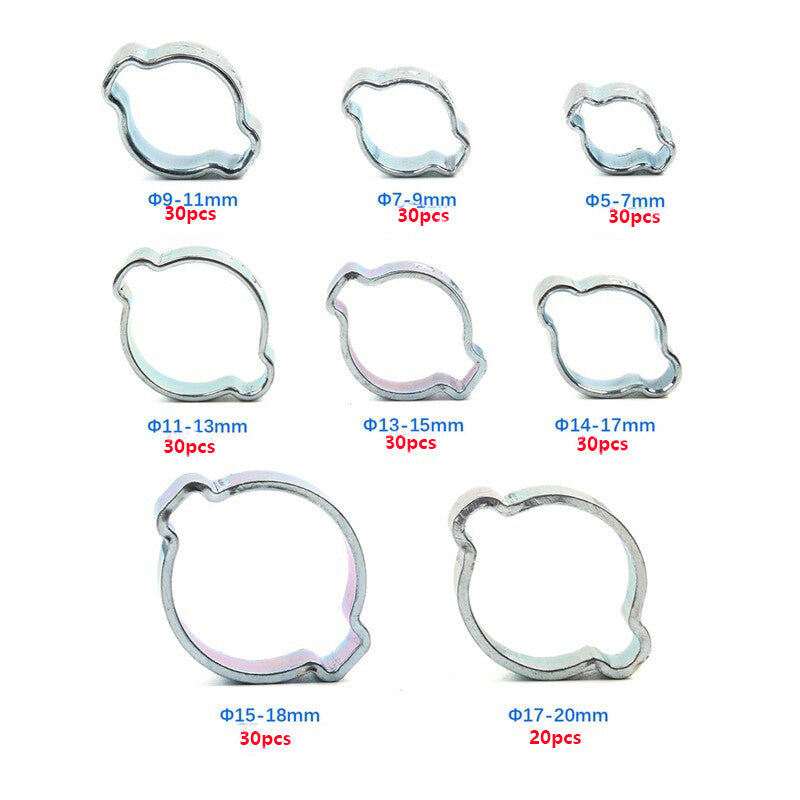 230Pcs 5-20mm Hose Clamp Double Ears Clamp Worm Drive Fuel +1PC Plier