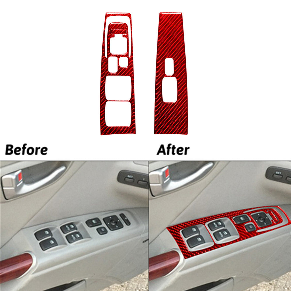 Red Carbon Fiber Front Window Lift Switch Panel Trim for Hyundai Azera 2006-2011
