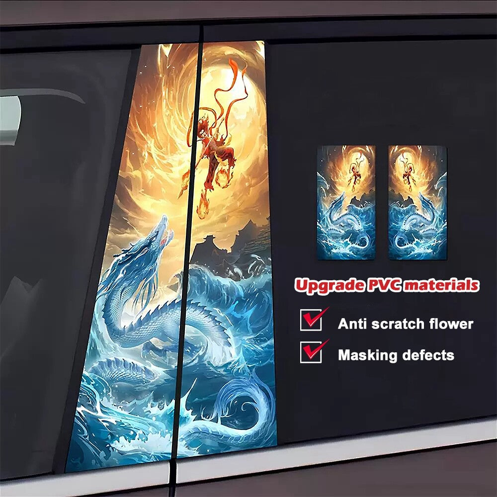 2pcs Car Center Pillar Ne Zha Sticker B-Pillar Protective Film Decor Sticker