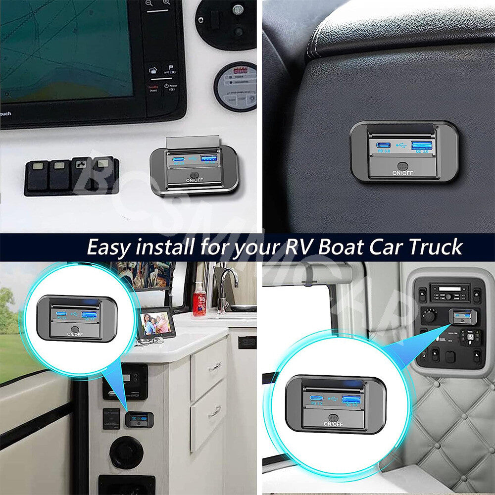 Car PD Type-C USB Port Fast Charger DC 12V-24V Socket Power Outlet Panel Charger
