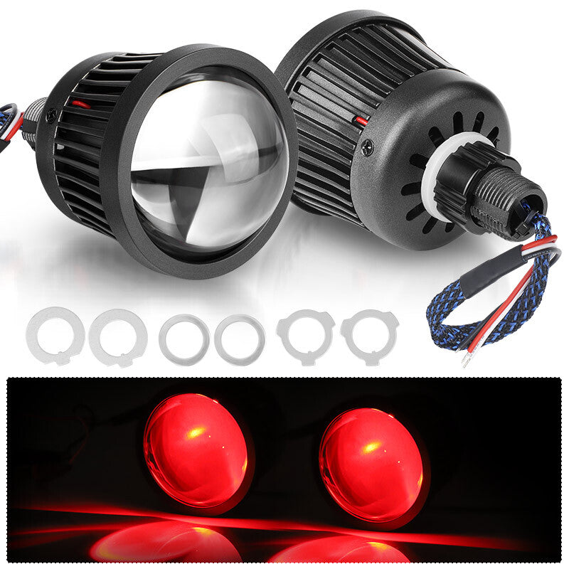 2x 2.5'' LED Projector Lens High Beam Fog Light Red Devil Eye 6000K White 70W