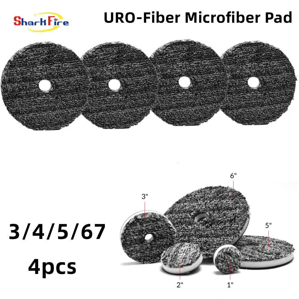 Microfiber pads for random track polishing machines, used for car waxing and cutting.