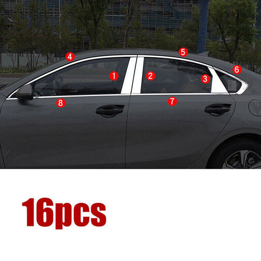 for Kia Forte 2019-2021 Chrome Steel Full Window Sill Molding Strip Trim Kit 16x