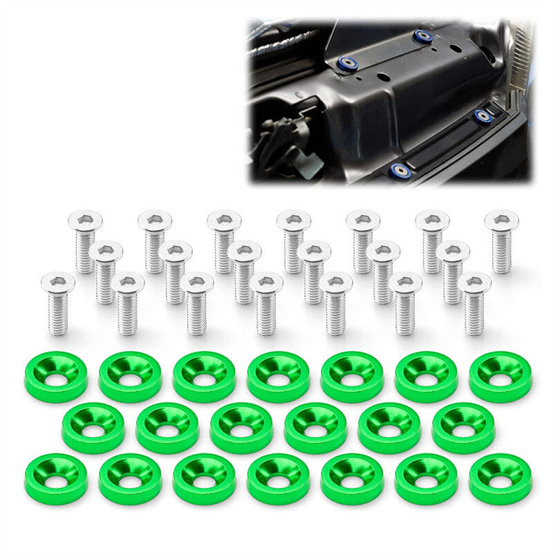 20Pcs Billet Aluminum Fender Bumper Washer Bay Dress up Bolt Screw Kit Green