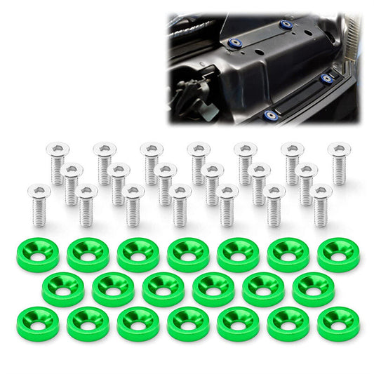 20Pcs Billet Aluminum Fender Bumper Washer Bay Dress up Bolt Screw Kit Green