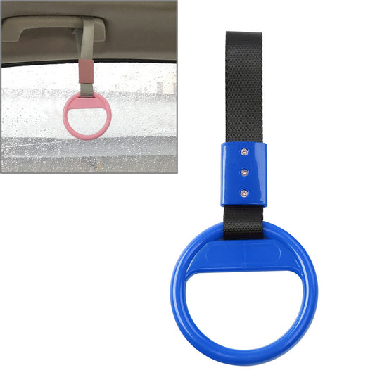 1Pcs Black Belt Blue Round Ring Train Bus Handle Hand Strap Drift Charm Tool Car
