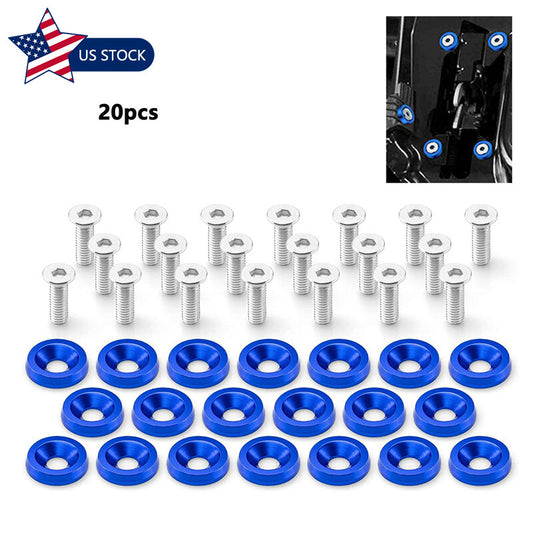 20pcs Blue Aluminum Fender Bumper Washer M6 Bolt Engine Bay Dress Up Kit