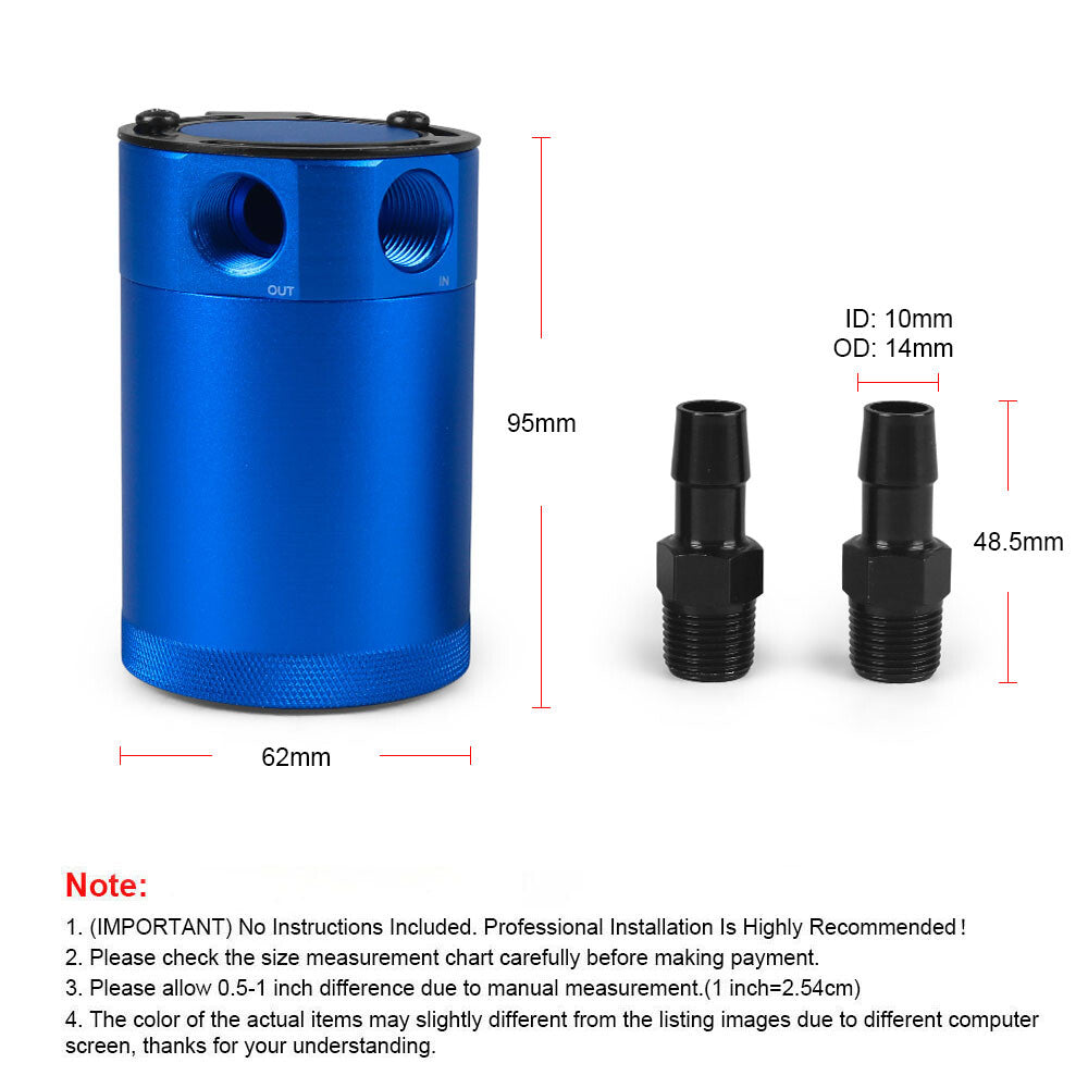 Turbo Compact Baffled 2 Port Oil Catch Can Tank Air Oil Separator Aluminum Blue