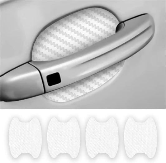 4Pcs White Carbon Fiber Car Door Handle Anti-Scratch Protector Film Sticker