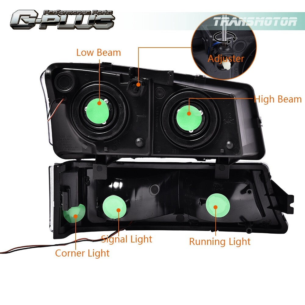 Suitable for 03-06 Silverado 1500 2500 motorcycles. Black/clear LED headlights + red taillights.