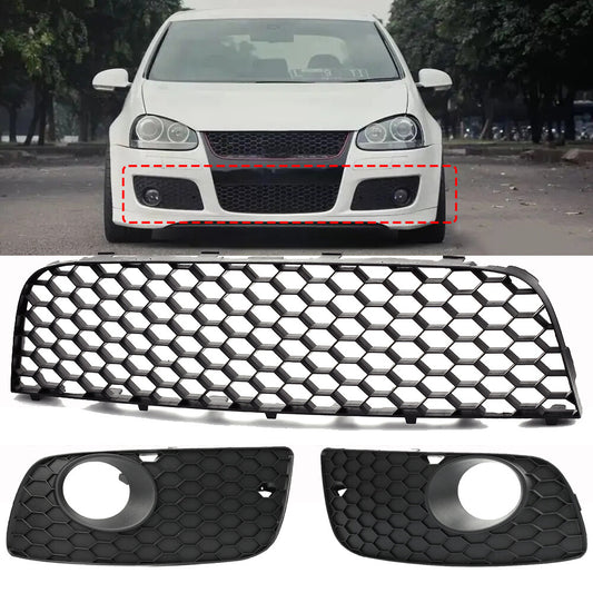 3x Front Bumper Lower Grille+Fog Light Grill Cover for VW for Golf MK5 GTI 2005-2009
