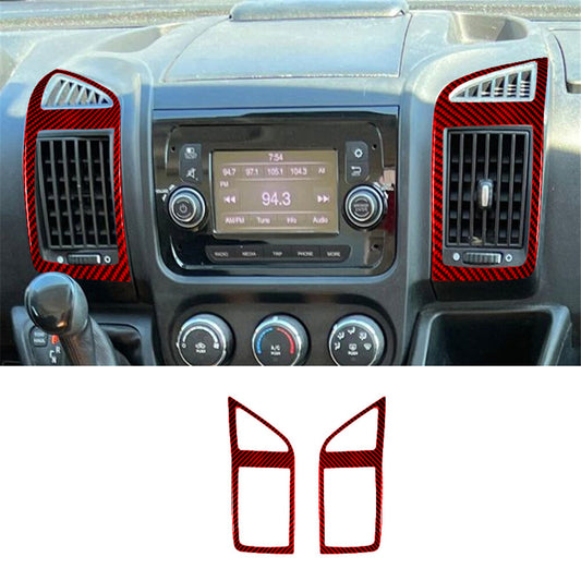 2X Red Carbon Fiber Central Air Vent Outlet Cover Trim for RAM Promaster 2014-21