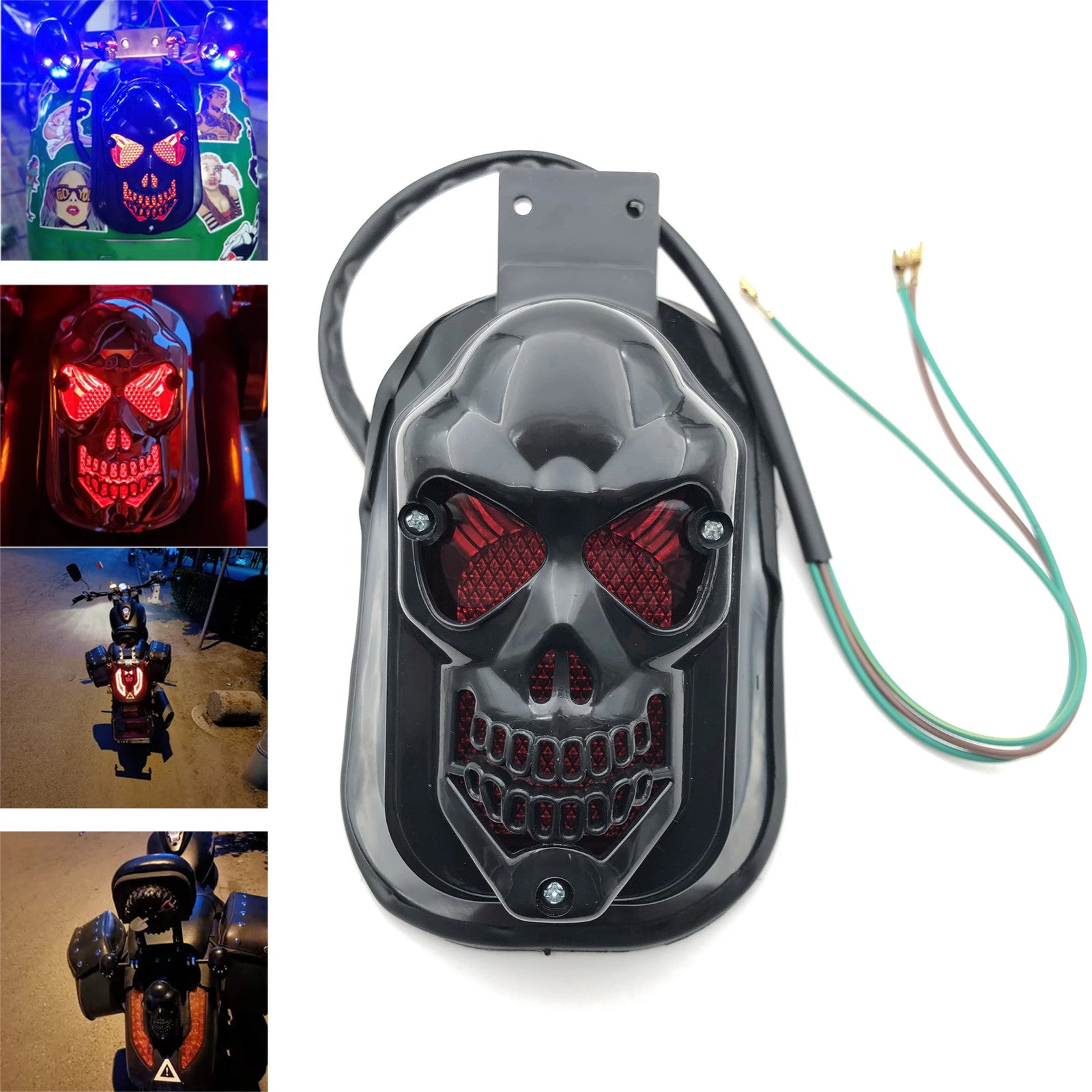New Universal Motorcycle Parts Taillights Black Chrome Skull Rear Brake Lamp