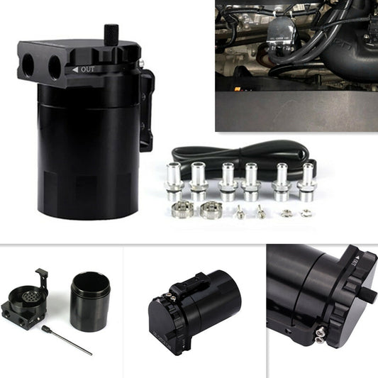 Car Baffled Black Aluminum Alloy Reservior Air Oil Separator Catch Can Tank Kit