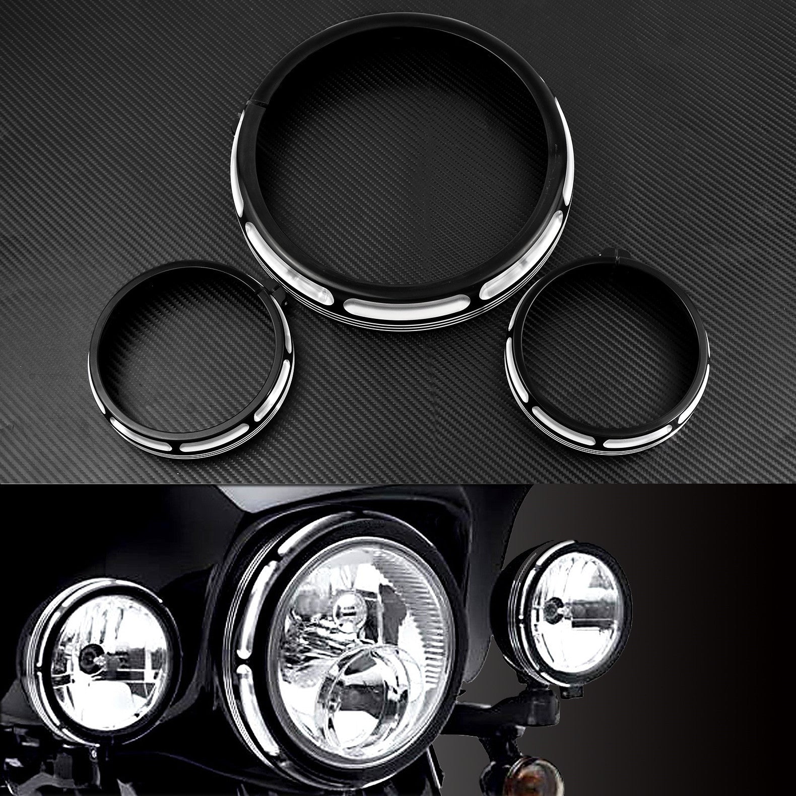4.5 Auxiliary Fog Lamps Trim Ring  7 Burst Headlamp Fit for Harley Touring