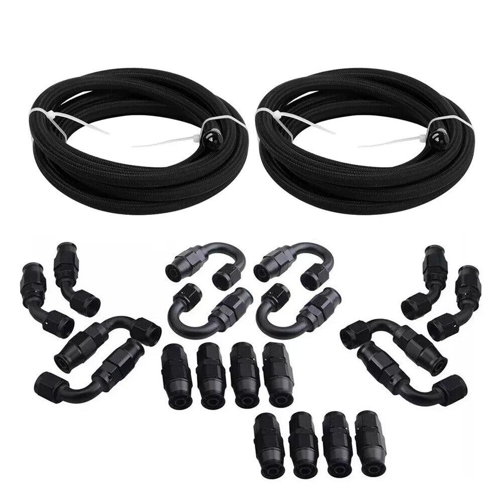 2x Black Nylon Braided E85 PTFE Fuel Line 10ft 6AN- AN6 10 Fittings Hose kit E85
