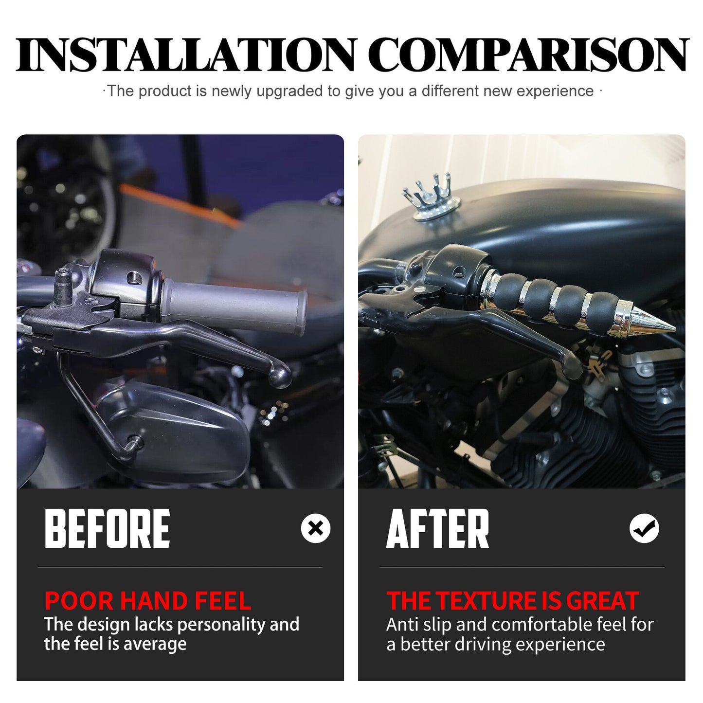 Chrome 1 Non-Slip Rubber Spike Hand Grips Fit for Harley Softail Dyna Sportster