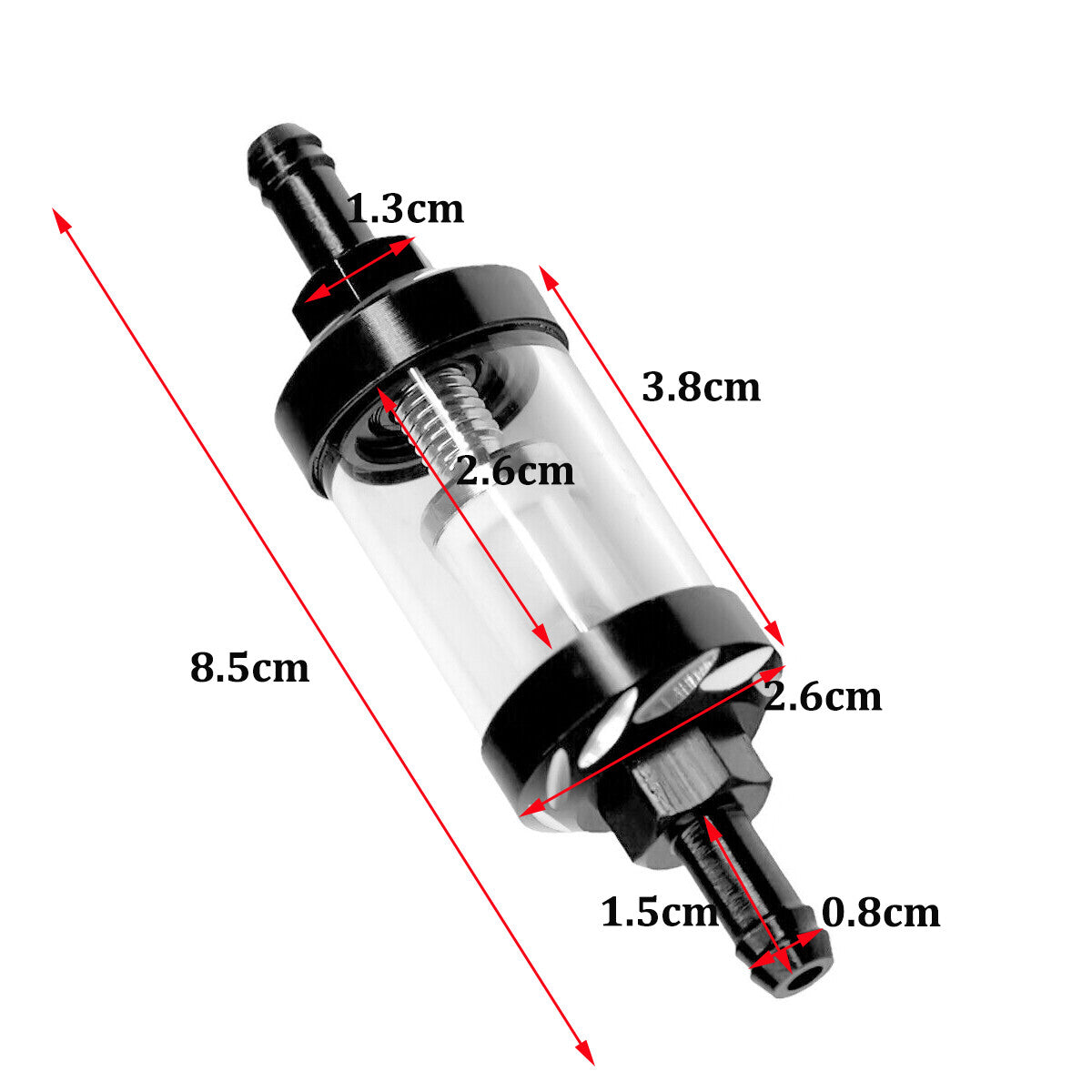 Universal 8mm straight-through reusable motorcycle glass fuel filter for gas and gasoline