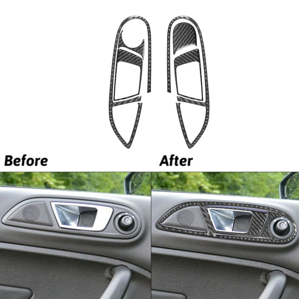 6x Carbon Fiber Interior Front Door Handle Cover Trim for Ford Fiesta 2011-2015