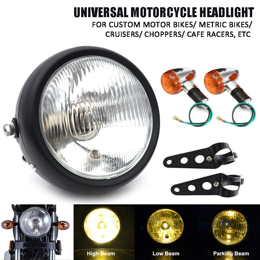 Motorcycle headlight with bracket + turn signal lights universal for Harley Cafe Racer