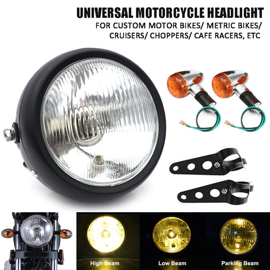 Motorcycle headlight with bracket + turn signal lights universal for Harley Cafe Racer