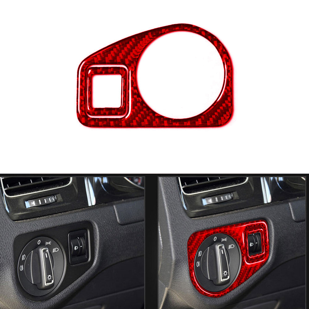 for VW for Golf MK7 2013-2019 Carbon Fiber Front Headlight Switch Cover Trim Red