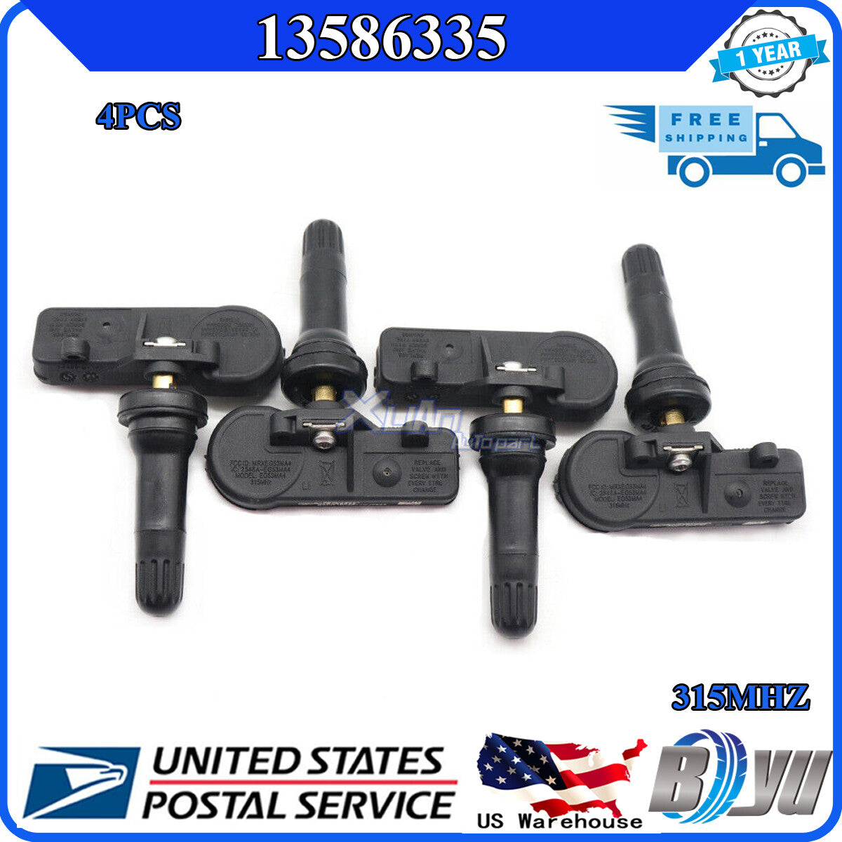 New Pack of 4pcs TPMS Tire Pressure Monitoring Sensors for GM for Chevy for GMC 13586335