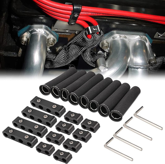 12-piece engine spark plug wire splitter/divider set, 8-piece spark plug wire guide protector