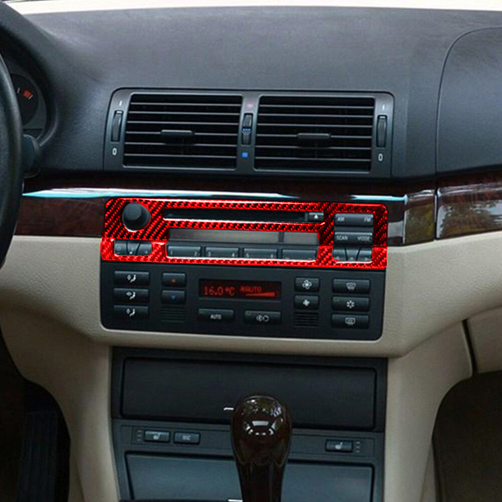 Red Carbon Fiber Center Console CD Panel Trim Cover for BMW 3 Series E46 98-05