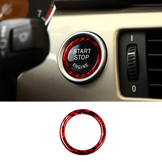Red Carbon Fiber Engine Start Stop Switch Button Trim for BMW 3 Series E90 05-12