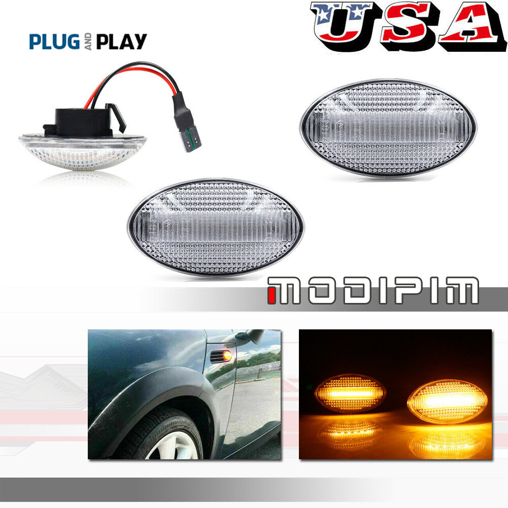 2-Pack Transparent Lens Amber LED Side Marker Lights for Mini Cooper R50 R52 R53 02-08