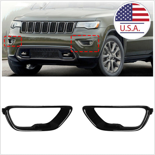 Pair Car Front Fog Light Cover Fog Lamp Trim Black for Jeep for Grand Cherokee 17-19
