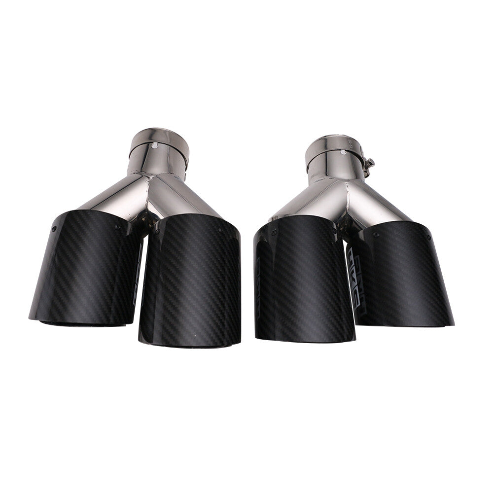 Universal Carbon Fiber Exhaust Tip Dual Pipe ID:2.5 63mm OD:3.5 89mm Glossy