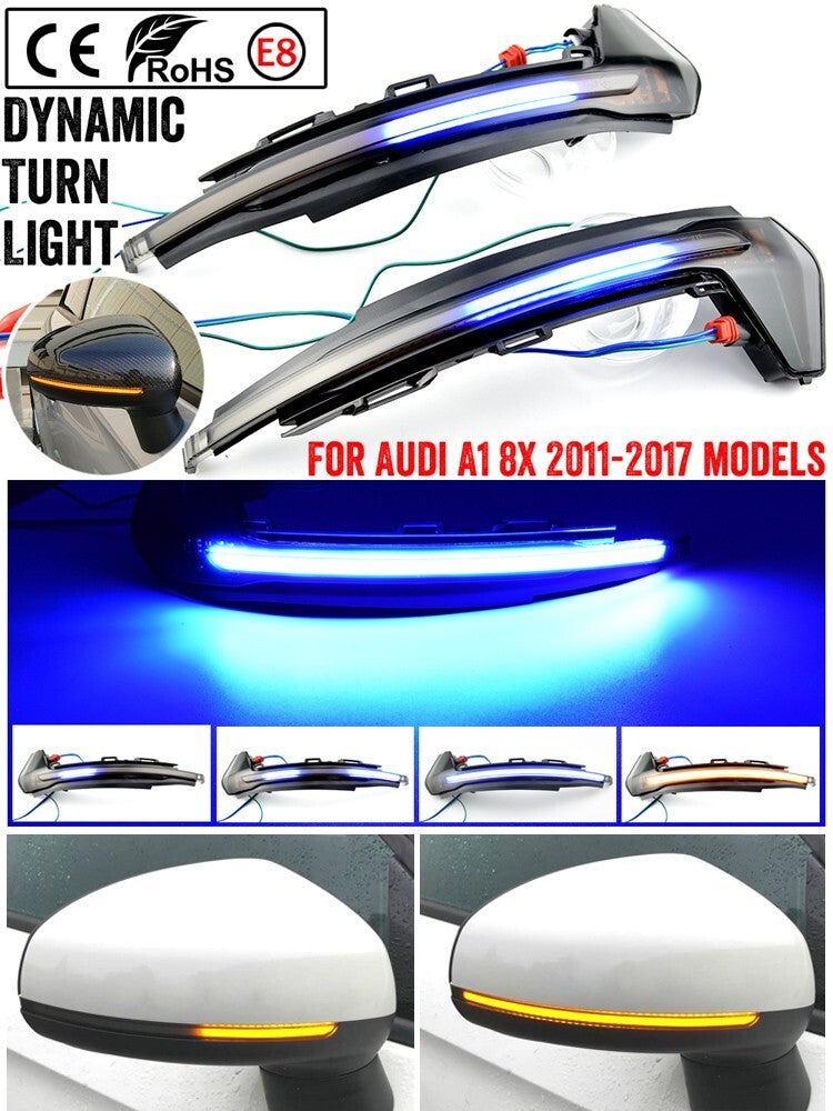 Dynamic LED Mirror Indicator Turn Signal for Audi A1 8X 2011-05.2018 amber+blue