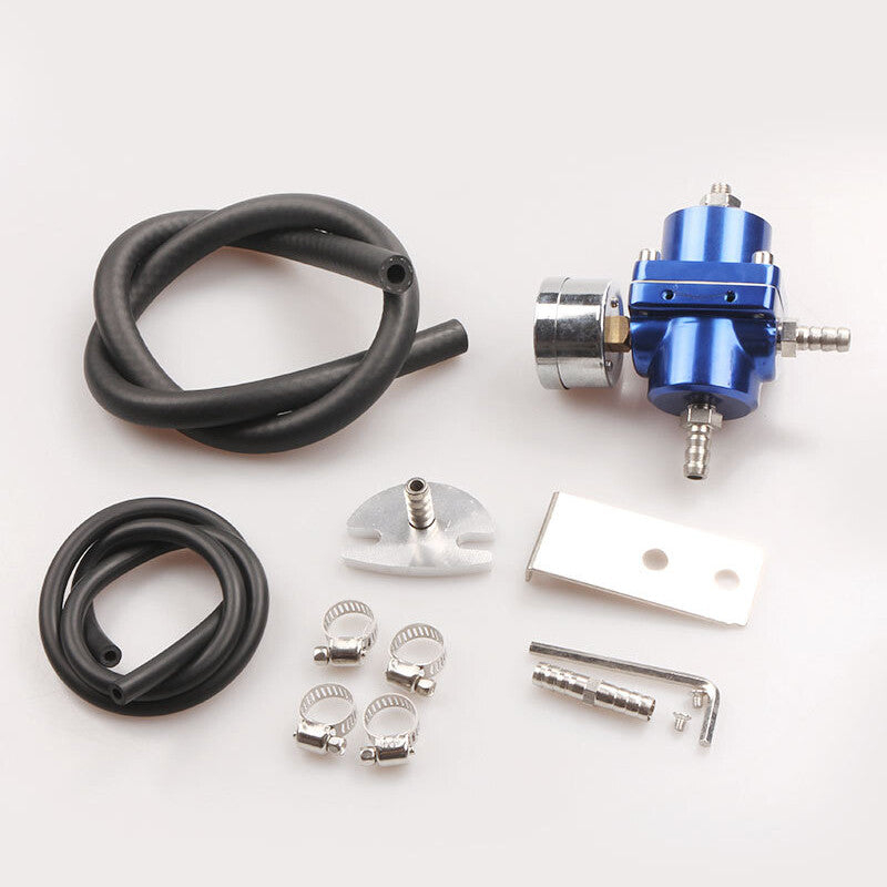 Adjustable fuel pressure regulator and instrument hose kit 0-140 PSI aluminum universal