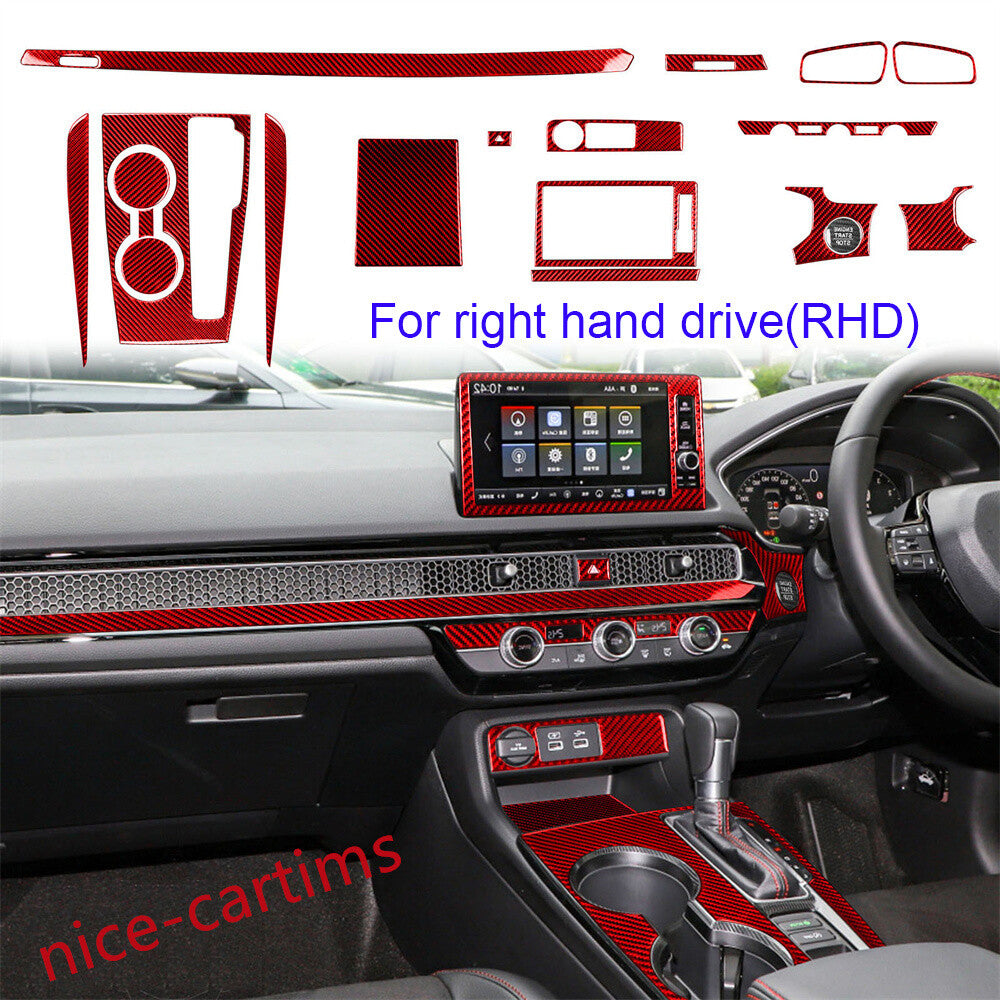 19¡ÁRHD Red Carbon Central Control Gear Shift Set Trim for Honda for Civic 11th 2022+