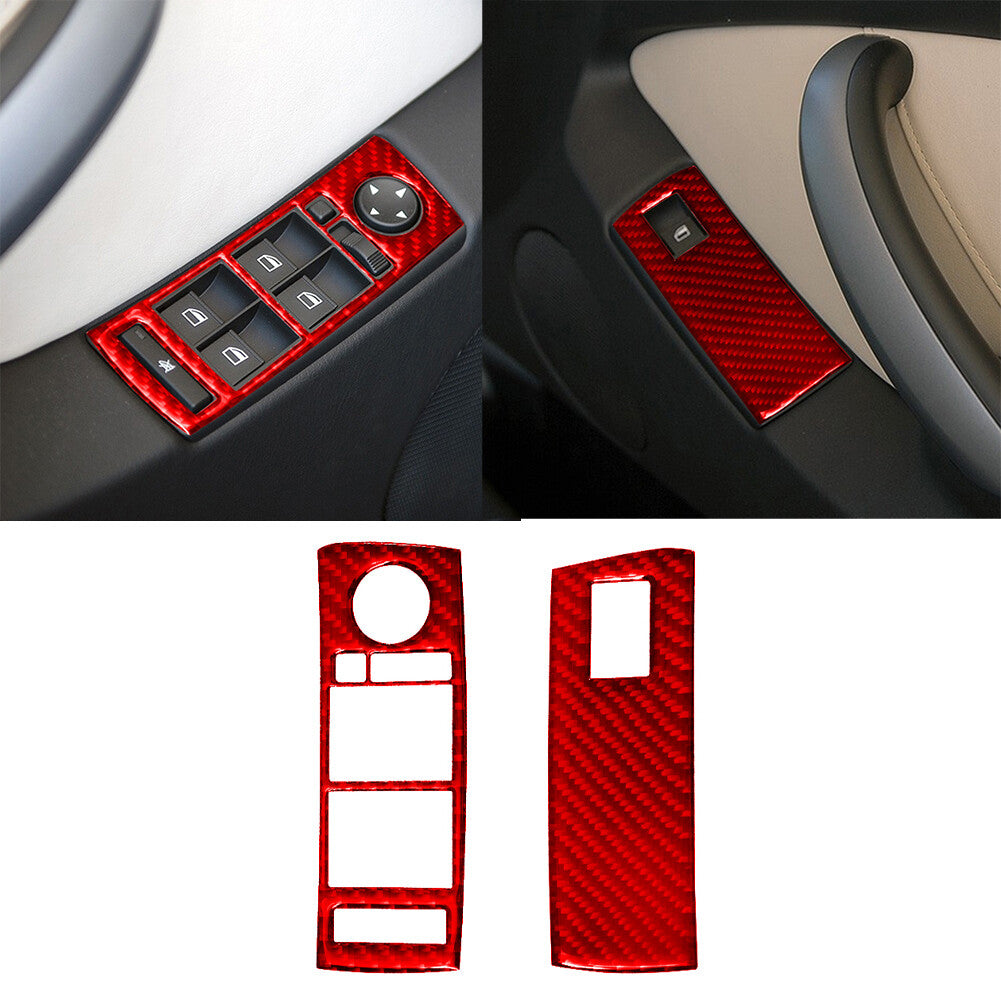 Red carbon fiber interior window control cover trim is available on the for BMW X5 E53.