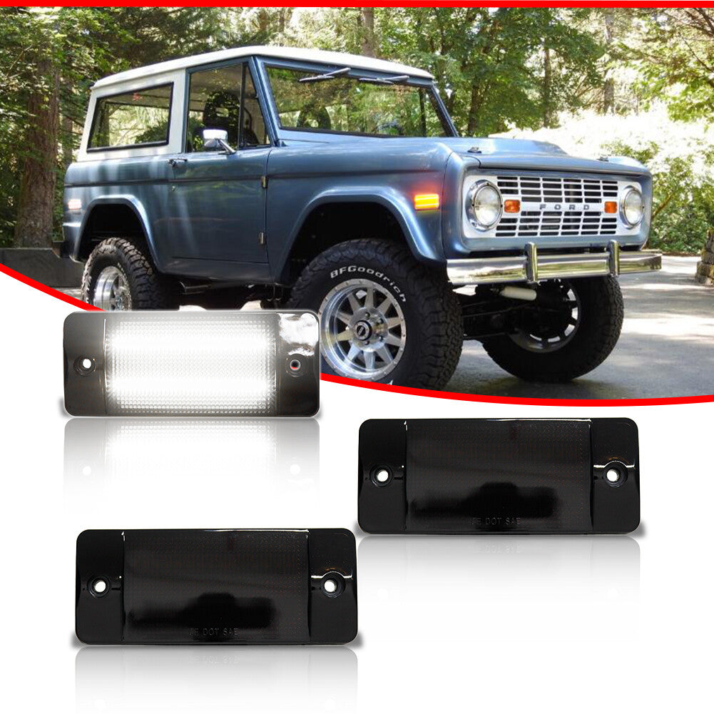 Smoked lens white LED front/rear side marker lights for 1970-1977 for Ford Mustangs.