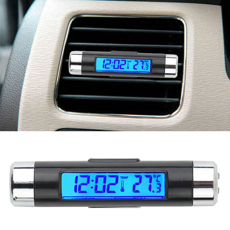 1PC Digital Car Blue LCD Temperature Thermometer Time Clock Air Vent Outlet Clip