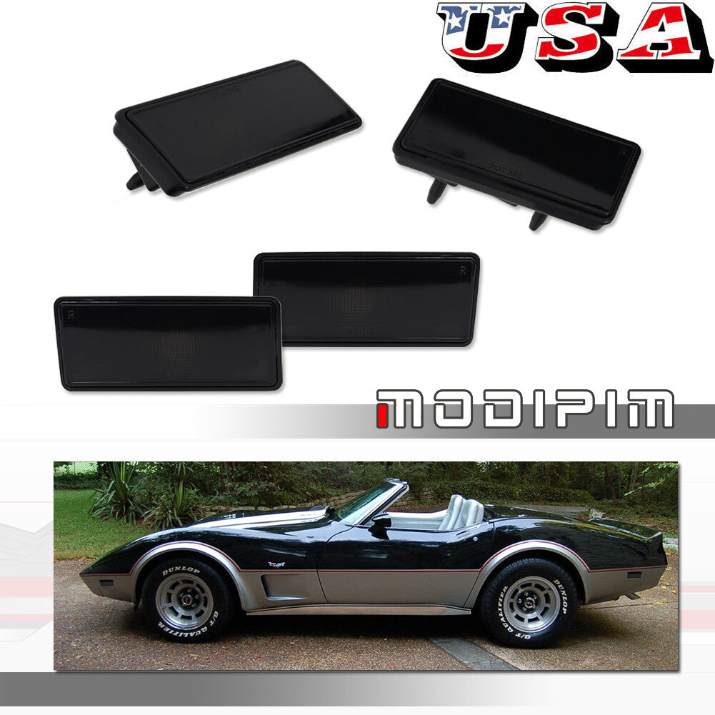 Suitable for 1974-1979 for Chevrolet for Corvette C3 Smoked Lens F+R Side Marker Light Housing (4 Pieces)
