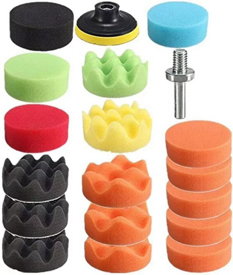 19-Piece 3-inch Waxing Cushion Kit with Drill Adapter, Polishing Pads, Sponge, Wool