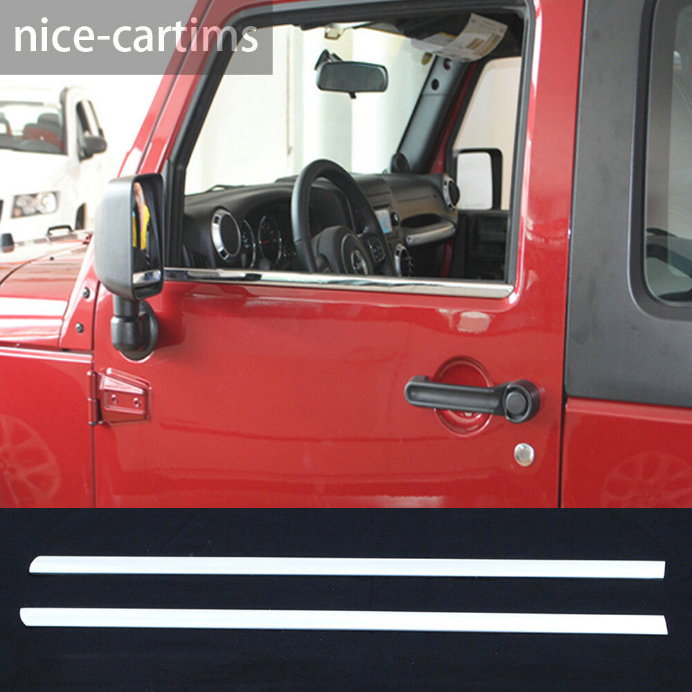 2¡ÁSteel Chrome Door Window Bottom Strips Trim for Jeep for Wrangler JK 2Door 2007-17