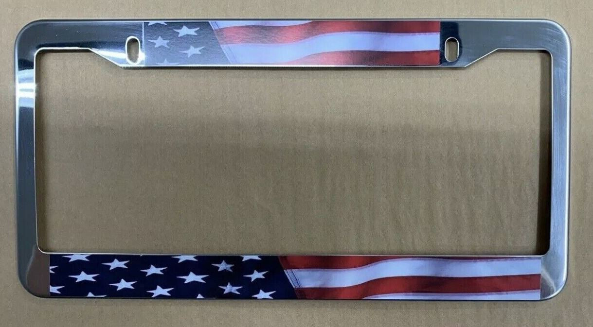 Car license plate frame cover, rear trunk American flag chrome alloy, suitable for Mitsubishi 1x