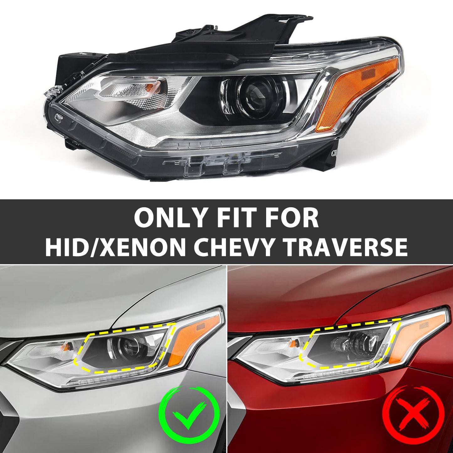 2P for 2018-2021 for Chevrolet Traverse HID/Xenon LED DRL Projector Headlights