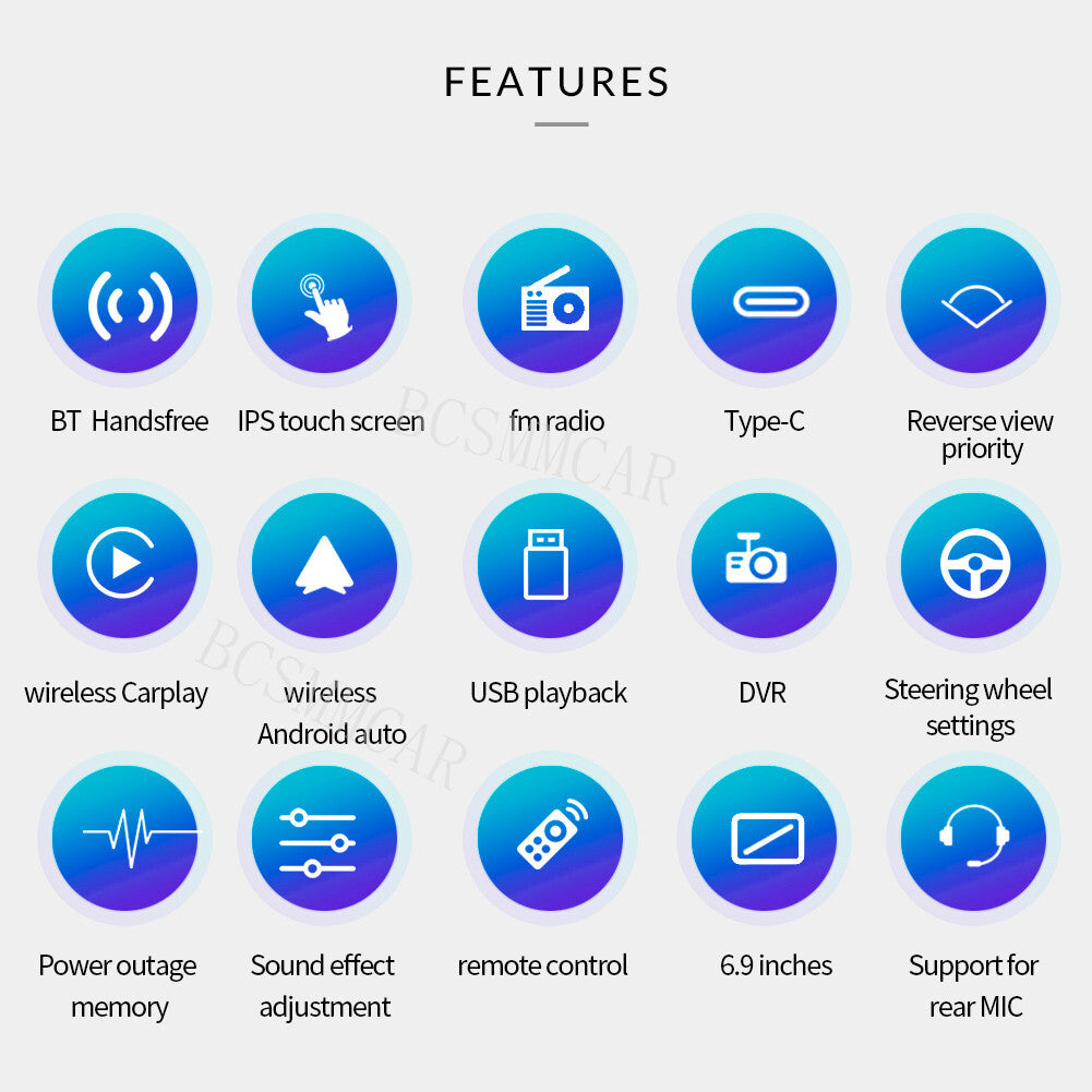 Car Multimedia Video Player BT Handsfree For Apple Carplay Android Auto