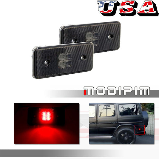 2-piece set of black lenses with red rear side marker lights suitable for 2002-14 for Mercedes-Benz G500, G63, AMG, and G-Class.