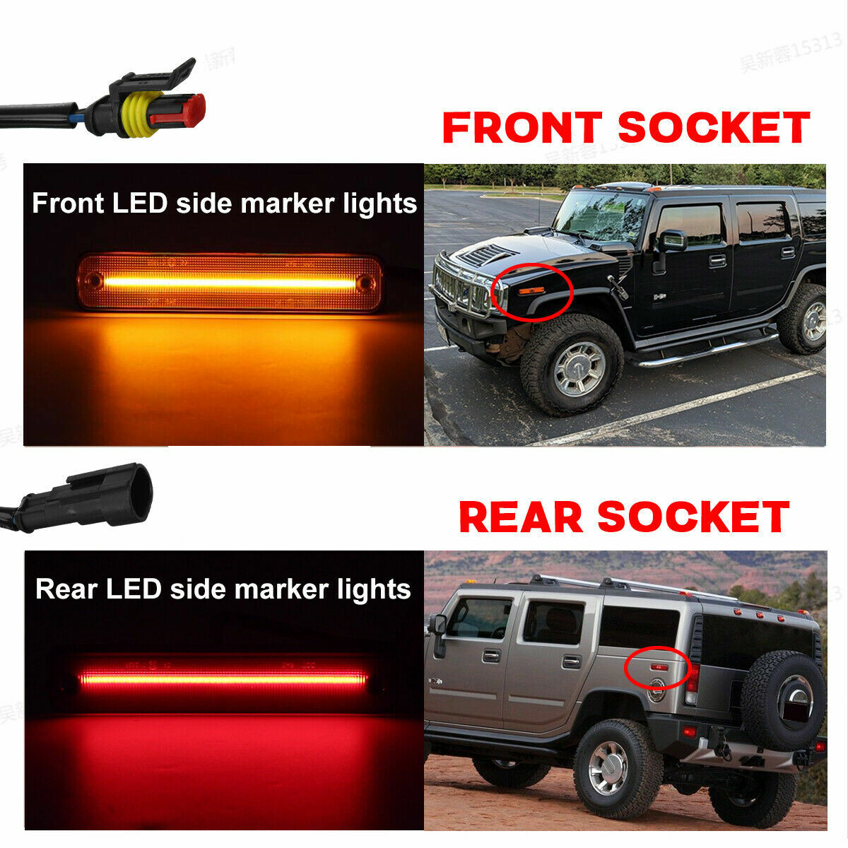Front amber and rear red side fender marker light kit for 2003-2009 for Hummer H2